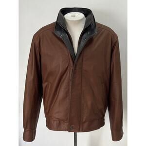Remy Men's Leather Double‎ Collar Bomber Jacket | Dakota/Cognac Size 50